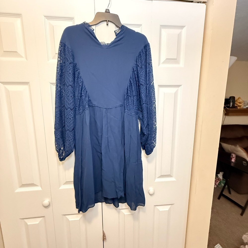 Sundance Blue Lace Boho Dress Size Large NWT Sheer Sleeve Midi - Picture 7 of 8